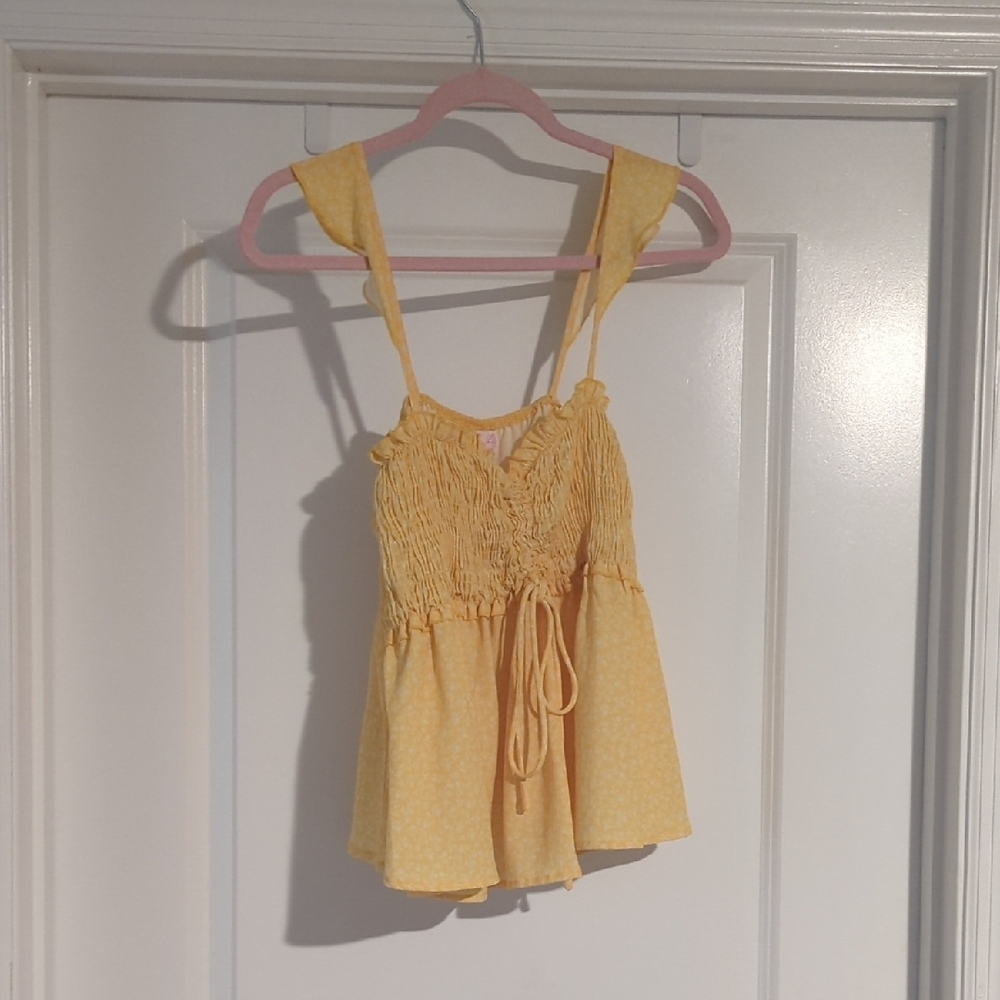 Yellow Sleeveless Smocked Top